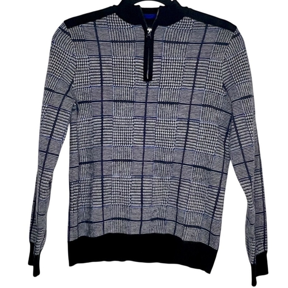 DKNY Men's Plaid Jacquard Quarter-Zip Sweater -Size Small